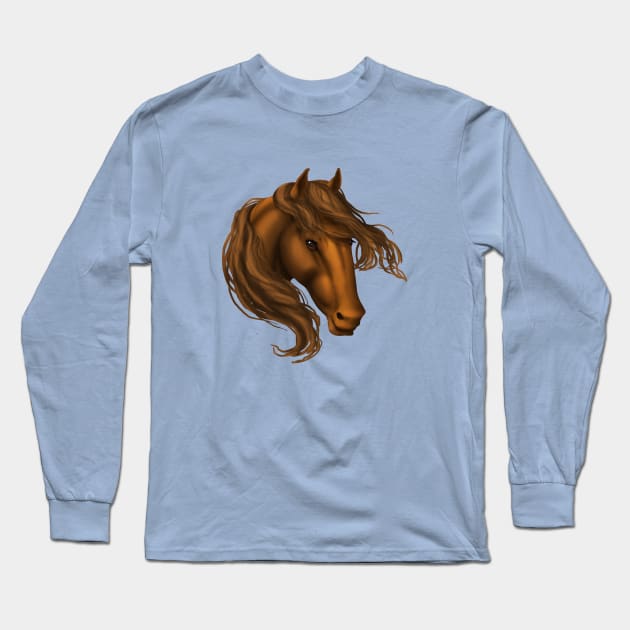 Horse Head - Chestnut Long Sleeve T-Shirt by FalconArt